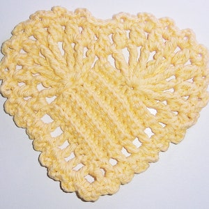 handmade crochet cotton yellow heart coaster - READY TO SHIP