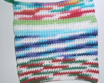 handmade crochet square cotton multi-colored scrap potholder - READY TO SHIP