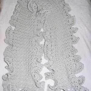handmade crochet multi-colored light gray ruffled scarf - READY TO SHIP