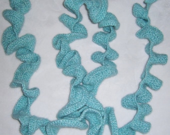 handmade crochet acrylic/mohair light blue ruffle/potato chip scarf READY  TO SHIP
