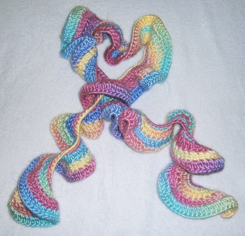 handmade crochet rainbow ruffle/potato chip scarf READY TO SHIP