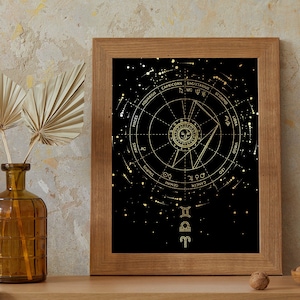 Custom Astrology Birth Chart + Sun Moon Rising • Astrology Gift Personalized Zodiac Natal Chart • Handmade Foil • Gold, Silver, Holographic