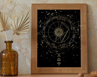 Custom Astrology Birth Chart + Sun Moon Rising • Astrology Gift Personalized Zodiac Natal Chart • Handmade Foil • Gold, Silver, Holographic