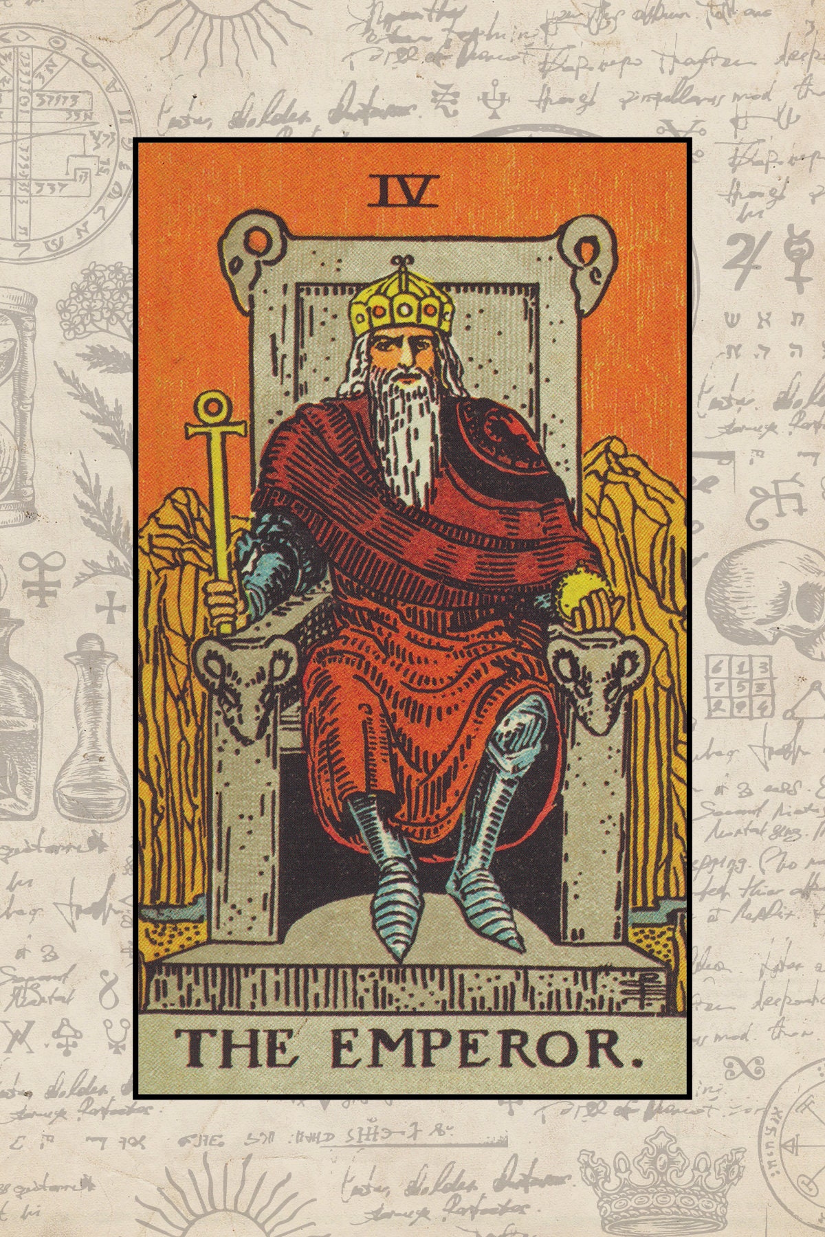 The Emperor Postcard Tarot Card Major Arcana Small Print Etsy