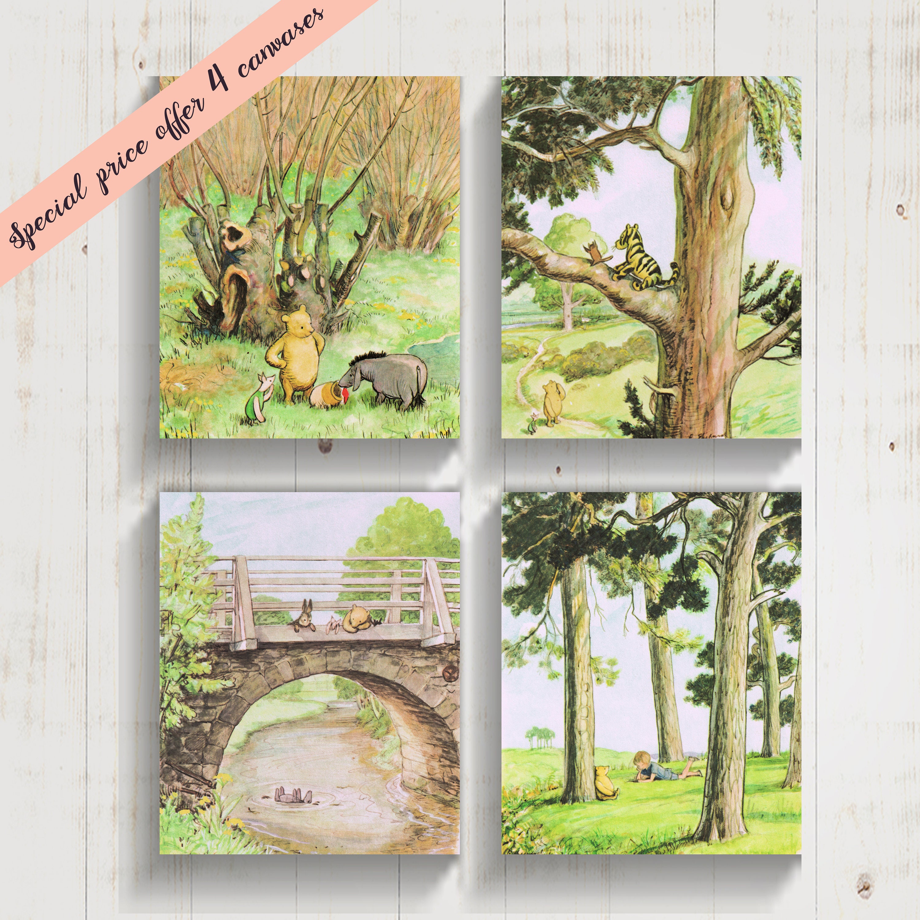 Winnie The Pooh Canvas Art Prints Set of 4 CANVAS GALLERY | Etsy
