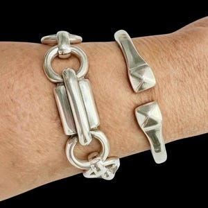 Chunky Silver  bracelet  and Bangle  stack