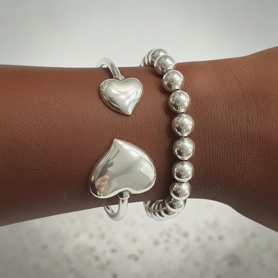 Hello Spring!… Silver Bangle and Beaded Bracelet Set - Etsy