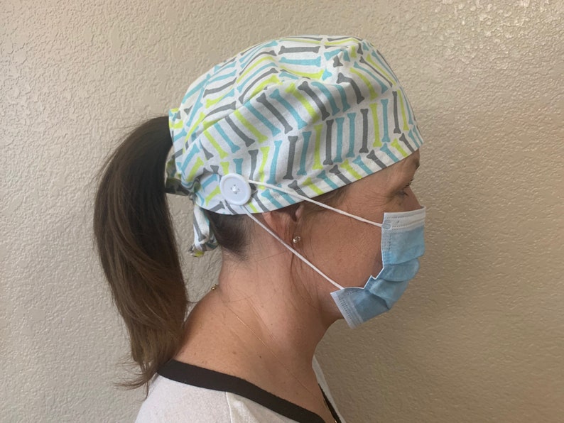 BONES Scrub Nursing CNA hat with large buttons for mask straps Etsy