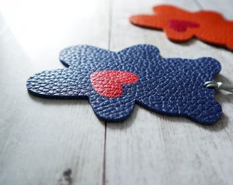 Valentine Bear with embedded heart leather bag charm