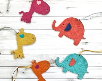 Elephant/Giraffe leather bag charm