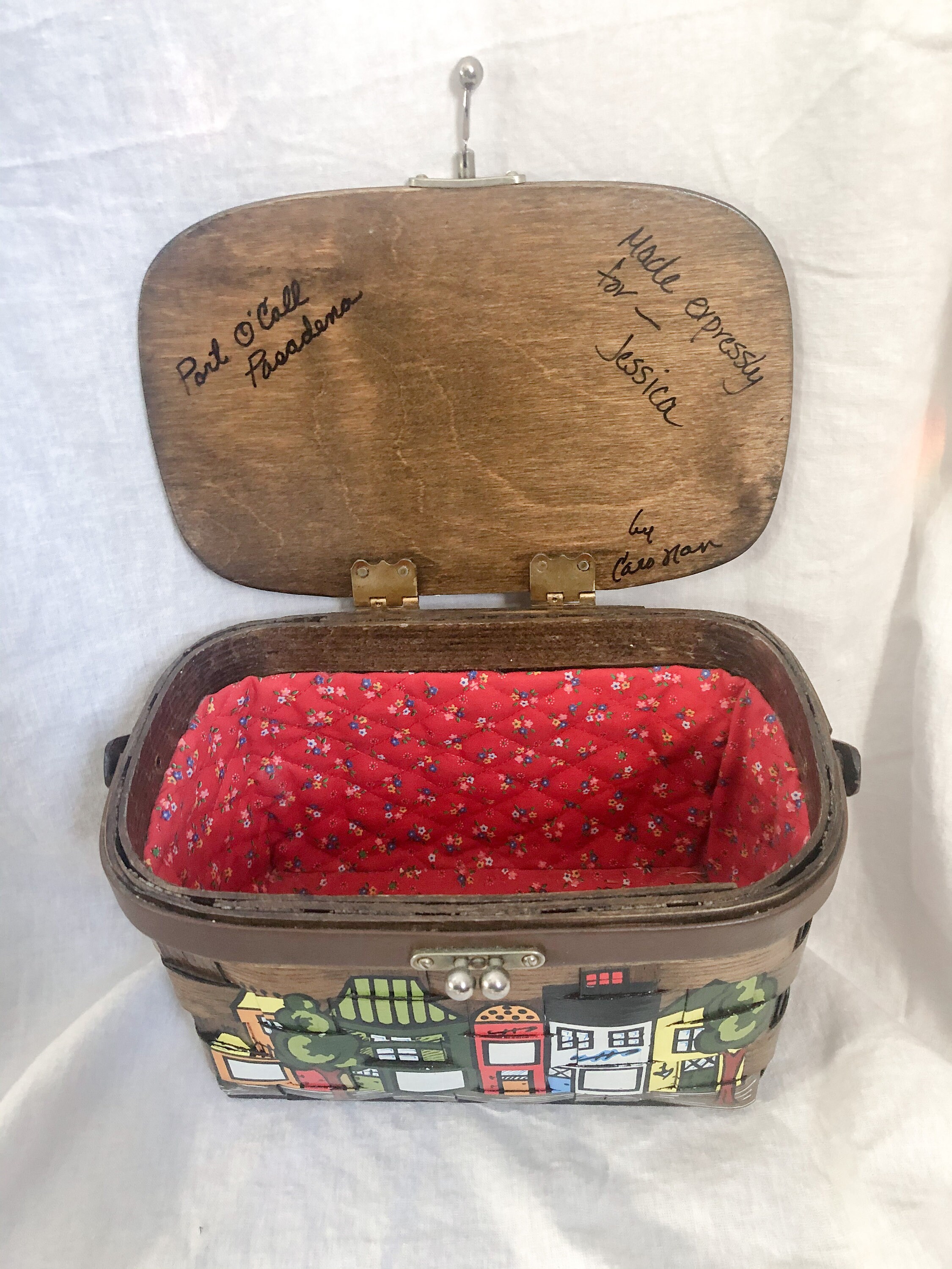 Handpainted Woven Wood Basket Handbag With Quilted Inside Etsy UK