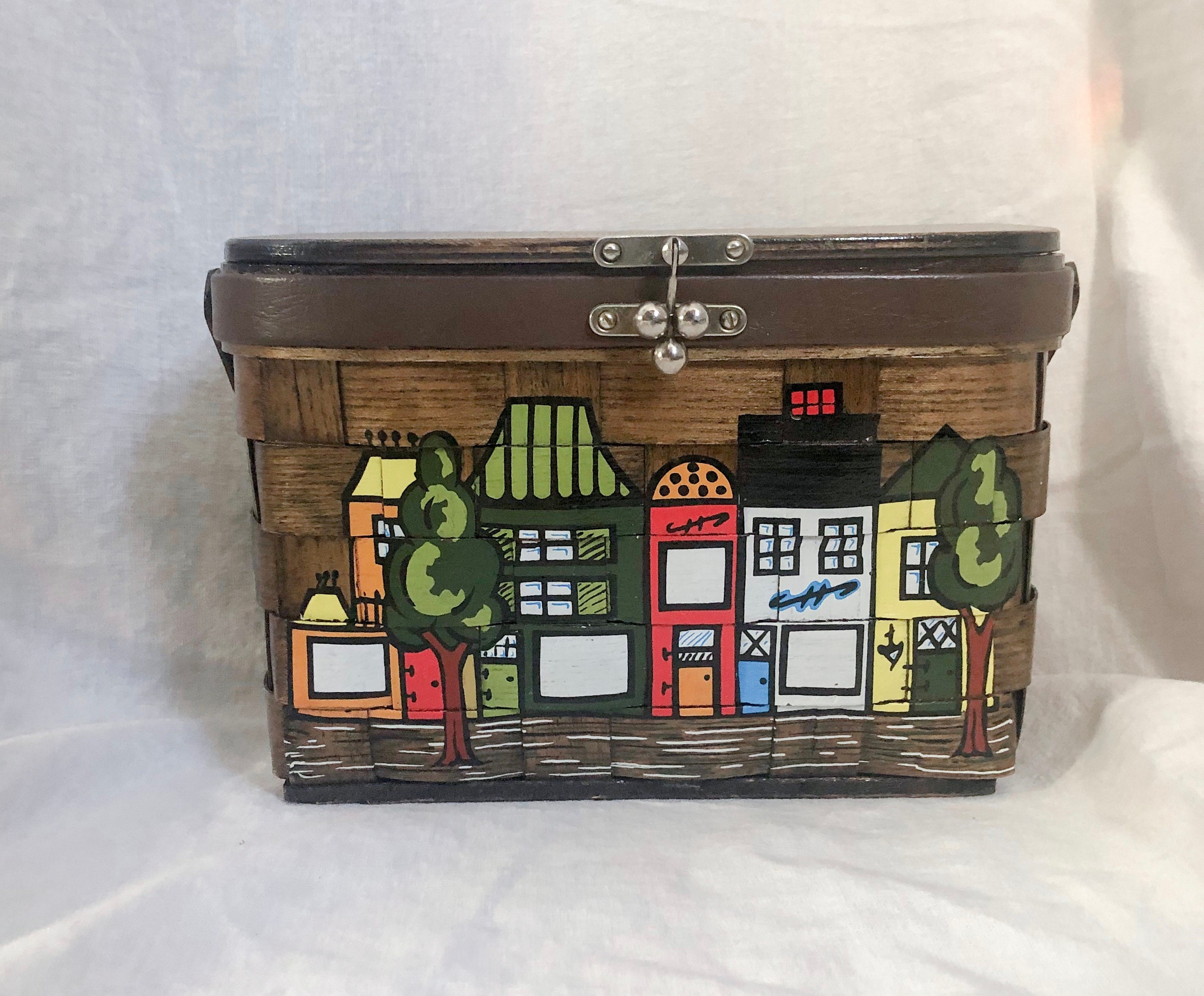 Handpainted Woven Wood Basket Handbag With Quilted Inside Etsy UK