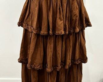 Vintage Ruffled Autumnal Brown Skirt - Medium - Cotton