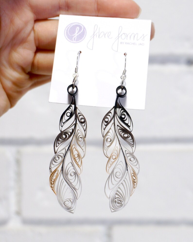 Feather Paper Quilling Earrings Dangle Earrings Boho Etsy
