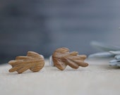 Oak Leaf Stud Earrings Wood Clog Plug