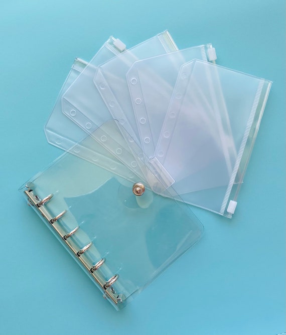 Clear MINI A7 Cash Budget Binder Starter Set With Clear Zipper Pouches Set  of 5 Personalized Mini Zip Cash Envelope Financial Planner 