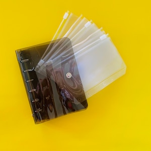 Black MINI A7 Cash Budget Binder Starter Set with Clear Zipper Pouches set of 5 Personalized | Mini Zip Cash Envelope | Financial Planner
