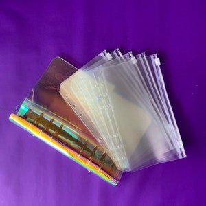 Iridescent A6 Binder + 5 Zip Pouches | Soft Plastic Binder | Budget Binder | Sinking Funds| budgeting binders
