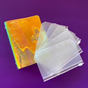 Iridescent MINI A7 Cash Budget Binder Starter Set with Clear Zipper Pouches set of 5 Personalized | Mini Zip Cash Envelope