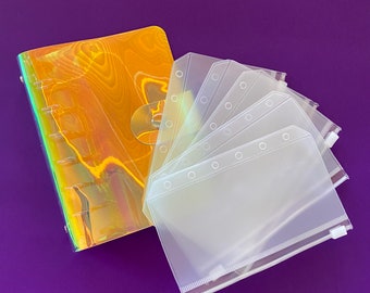 Iridescent MINI A7 Cash Budget Binder Starter Set with Clear Zipper Pouches set of 5 Personalized | Mini Zip Cash Envelope