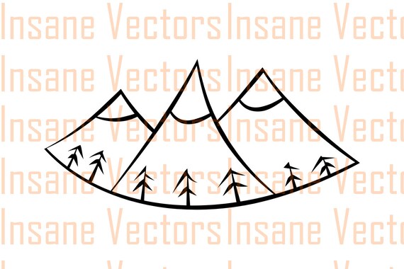 Mountains Trees Vector Silhouette Clip Art Image Mountain Etsy