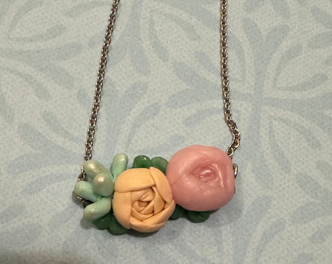 Succulent and rose necklace
