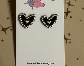 Black, gold and white heart earrings