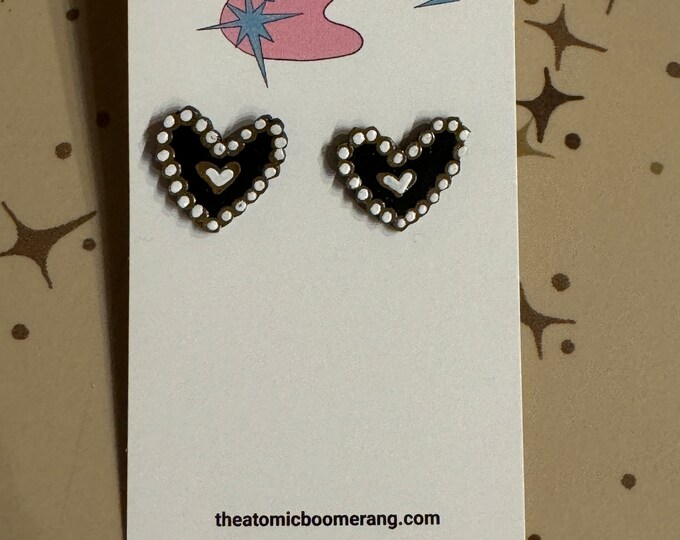 Black, gold and white heart earrings