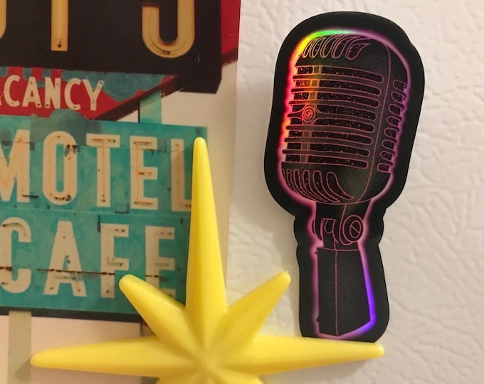 Vintage Microphone Holographic Sticker