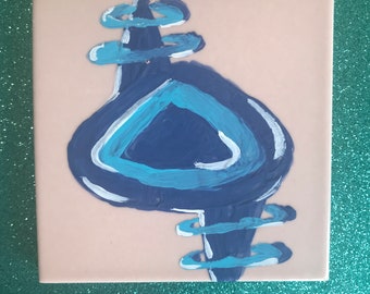 Atomic mid century inspired hand painted tile coaster