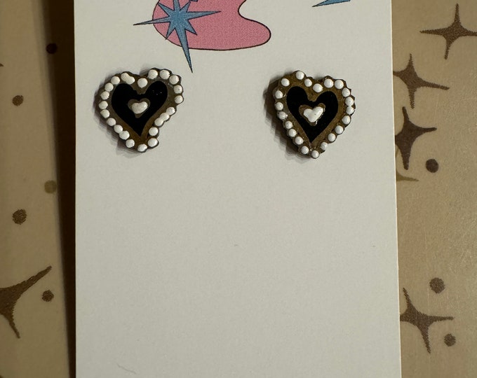 Small black, gold and white heart earrings