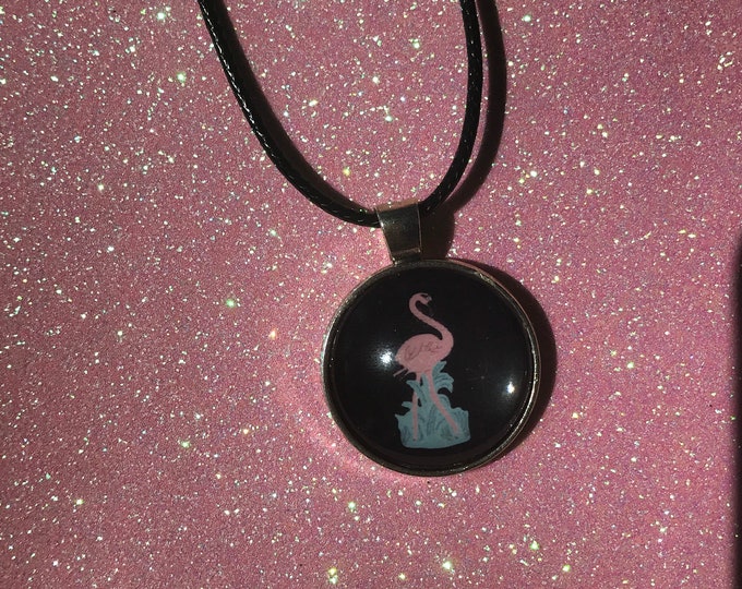 Flamingo glass cabochon necklace