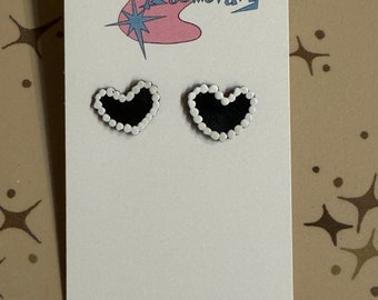 Black and white heart earrings