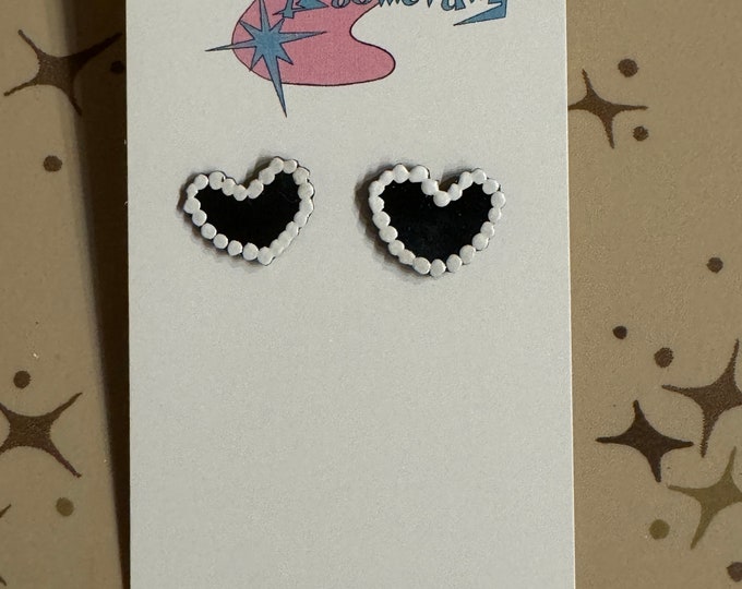 Black and white heart earrings