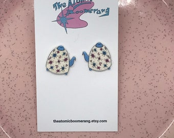 Mid century inspired teapot earrings (sterling silver)