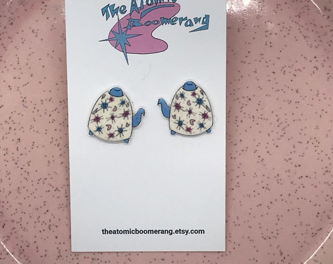 Mid century inspired teapot earrings (sterling silver)