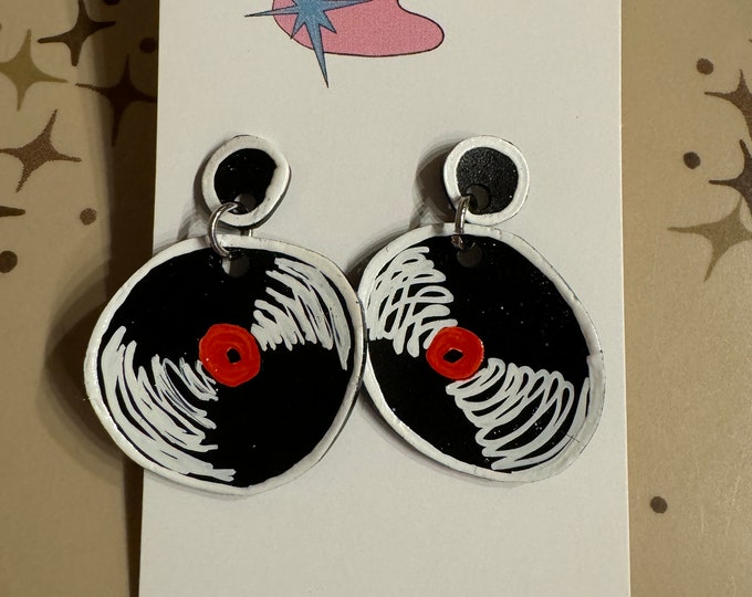 Hand Drawn Record Earrings (sterling silver)