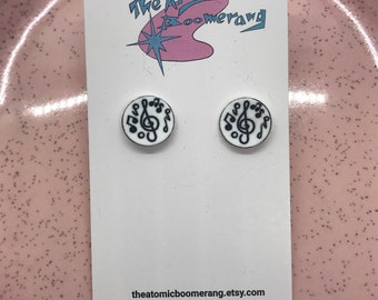 White music note earrings