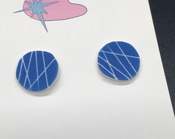 Blue Earrings With White Stripes