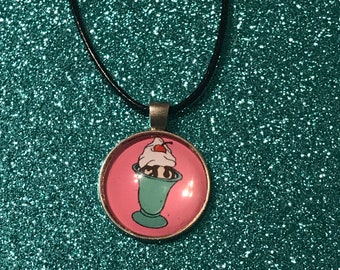 Ice Cream Sundae Glass Dome Cabochon Necklace.