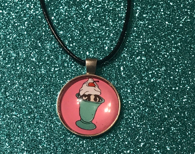 Ice Cream Sundae Glass Dome Cabochon Necklace.