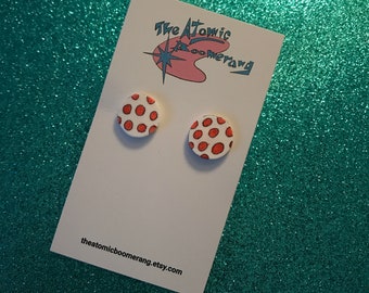 White and red polka dot earrings