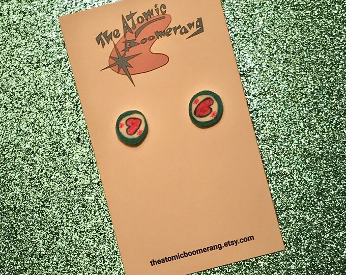 Pink and Green Boomerang Earrings