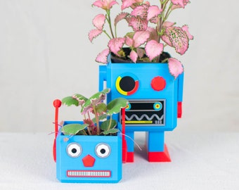 Retro Robot 3D Printed Planter Set