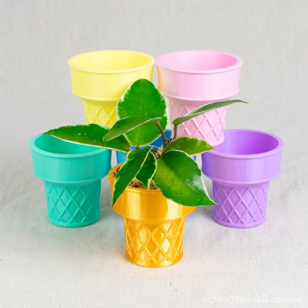 Specialty Color Ice Cream Cone Planter 3D Printed