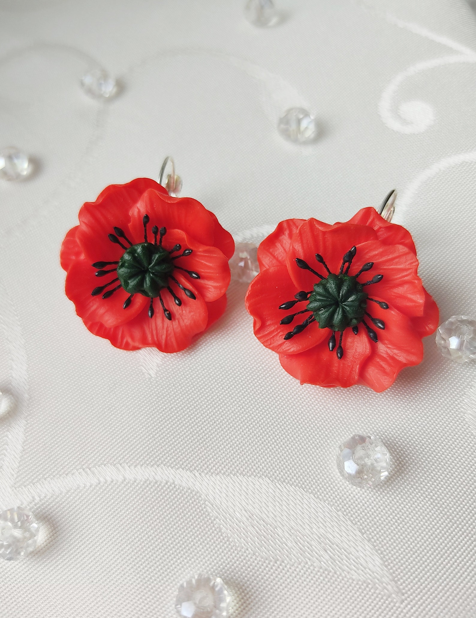 Red poppy earrings polymer Clay flower earrings Exclusive Etsy
