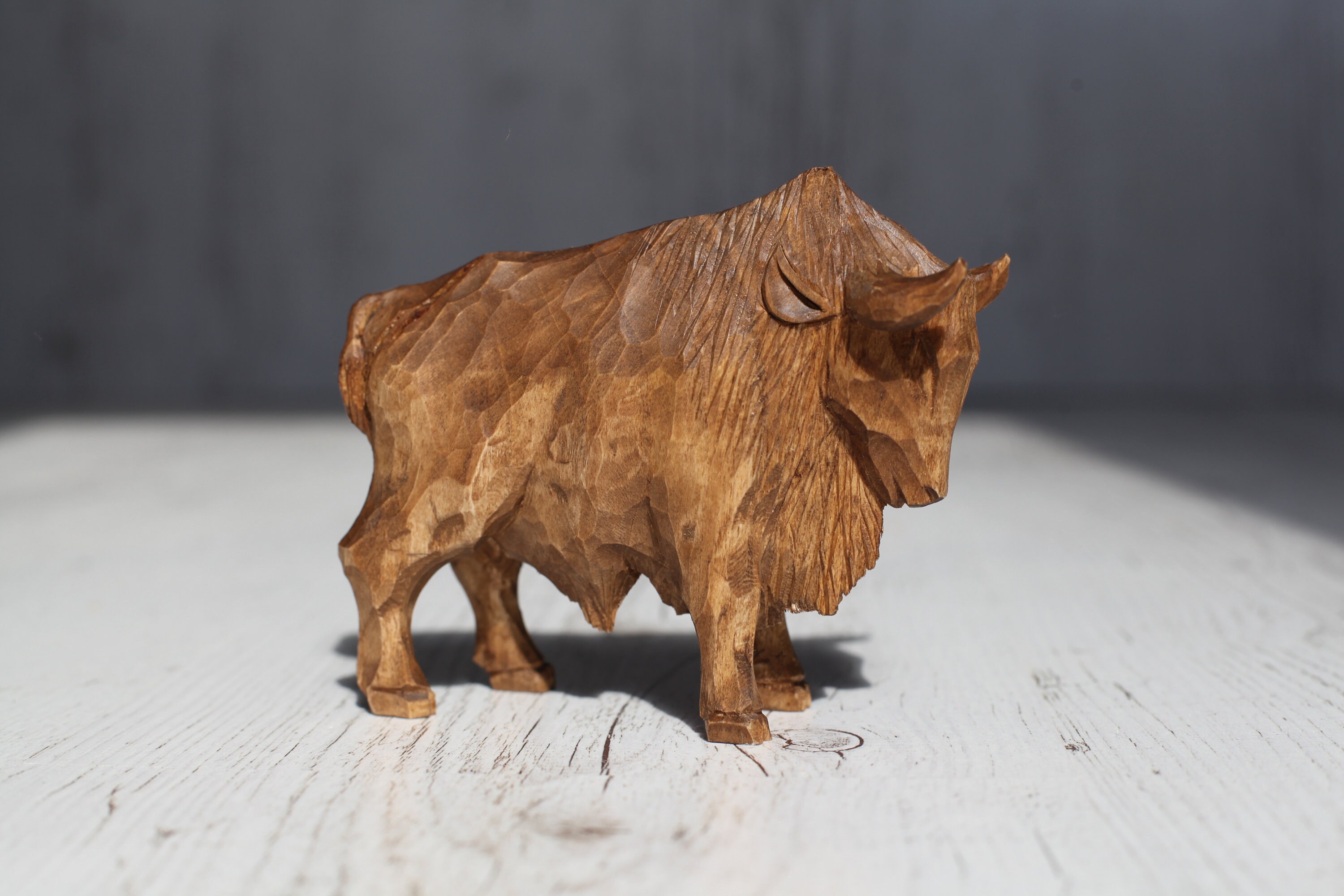 American Bison Buffalo Wood Carving Bills Wooden Rustic Statue Etsy