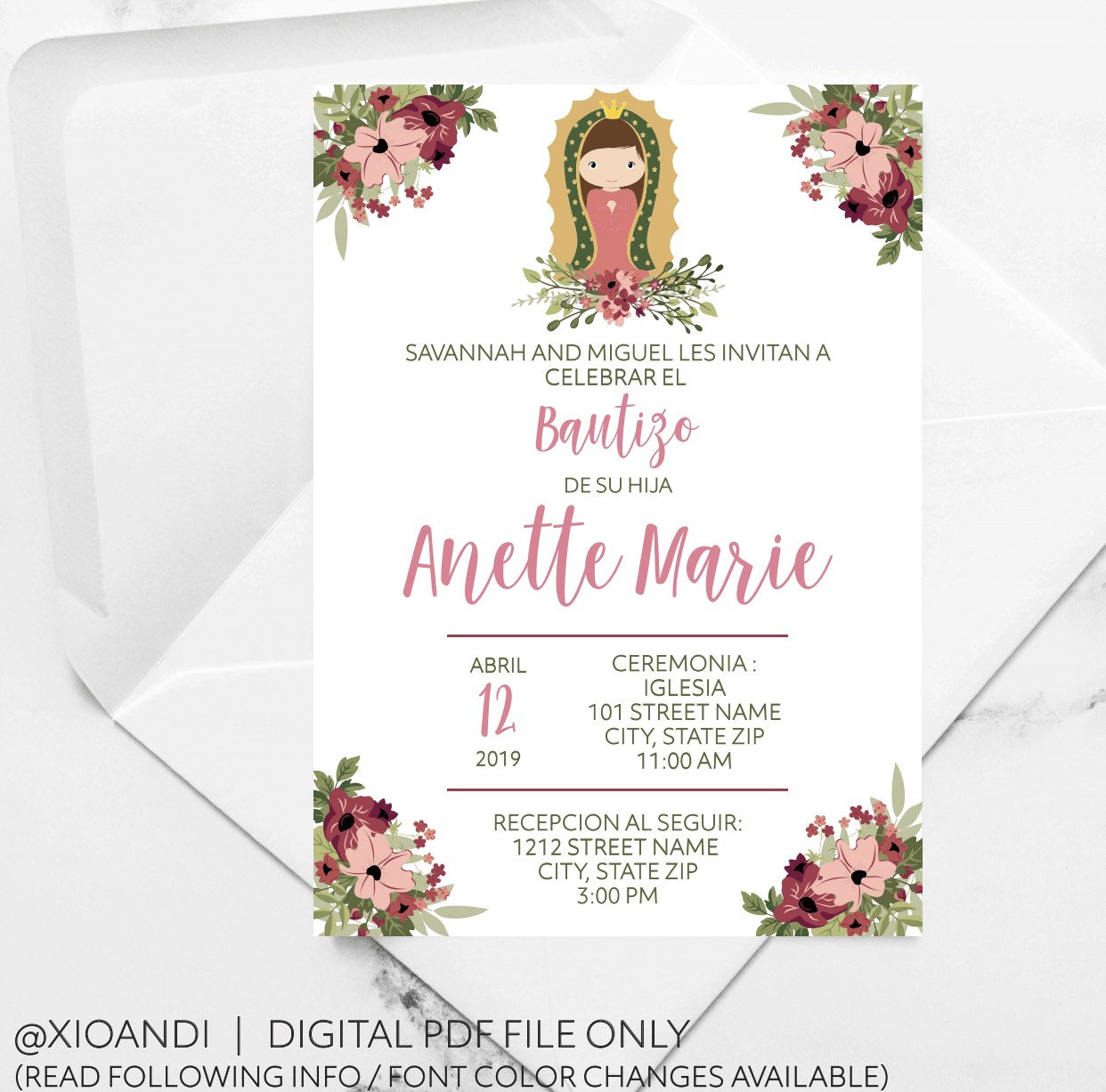 Baptism invitation Spanish Baptism Invitation Virgin Mary | Etsy