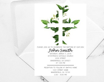 Greenery Baptism Invitation, Neautral Baptism Invitation, Unisex Baptism, Boy First Communion, Unisex Communion, Christening Boy, invitacion