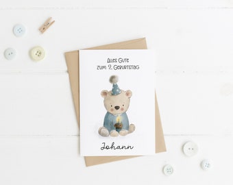 Personalised Birthday Card bear with cupcake